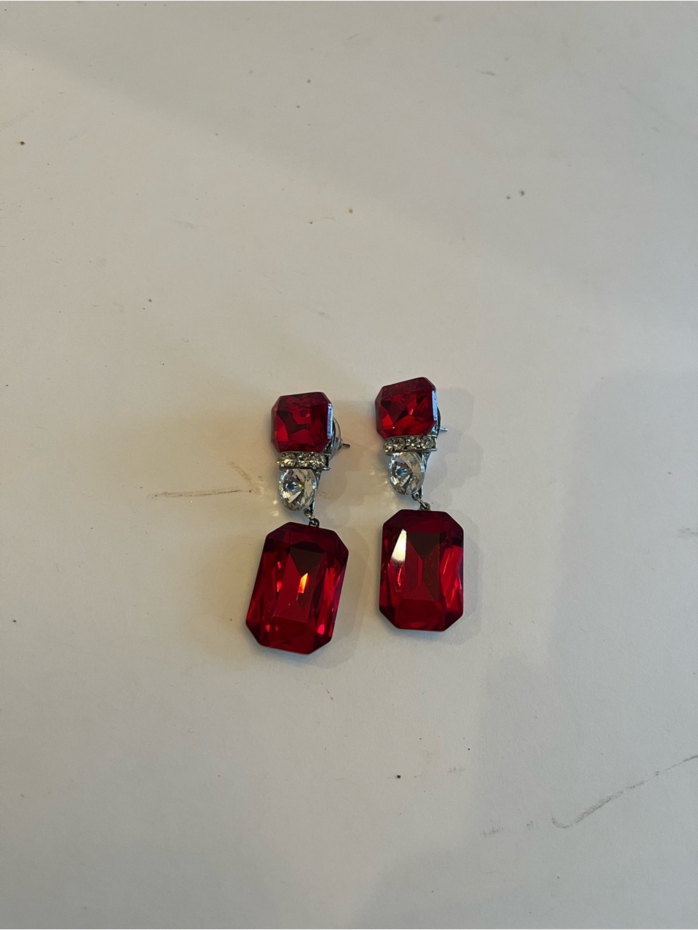 Red Crystal Drop Earrings - Elegant Statement Jewelry